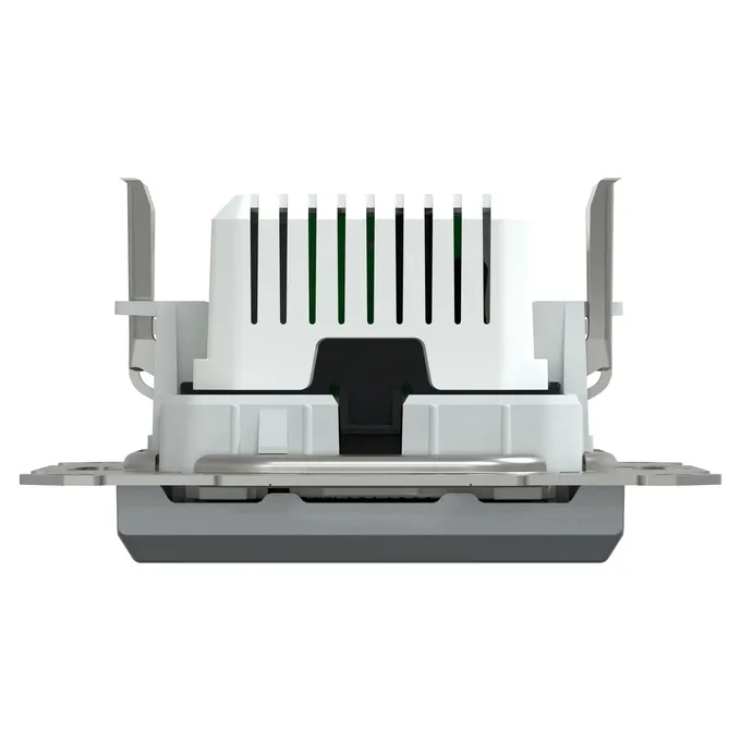 Ładowarka podwójna USB typu A+C 21W PD Stal Schneider Asfora EPH2700562 - widok z boku na mechanizm