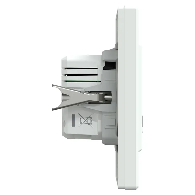 Ładowarka podwójna USB typu A+C 21W PD z ramką Biały Schneider Asfora - widok z boku, prezentujący mechanizm montażowy.