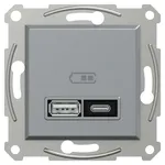 Ładowarka podwójna USB typu A i C 21W PD Stal Schneider Asfora EPH2700562 z ikoną baterii