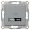 Ładowarka podwójna USB typu A i C 21W PD Stal Schneider Asfora EPH2700562 z ikoną baterii