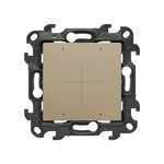 Mechanizm kontrolera WiFi Simon 24 GO w kolorze szampańskiego matu, z czarną ramką montażową.