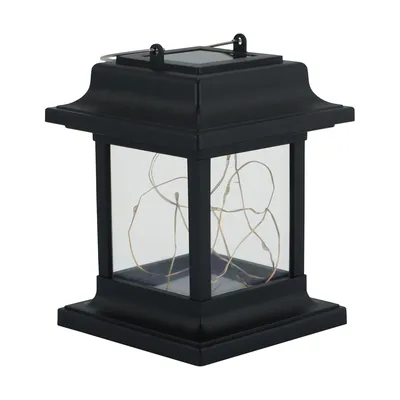 Czarna lampa solarna LED FRED z drucikami świetlnymi wewnątrz, o ciepłej barwie światła 3000K, IP-44.