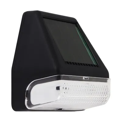 Czarna lampa solarna LED Ideus FLO z panelem słonecznym i przezroczystą obudową, idealna do oświetlenia zewnętrznego.