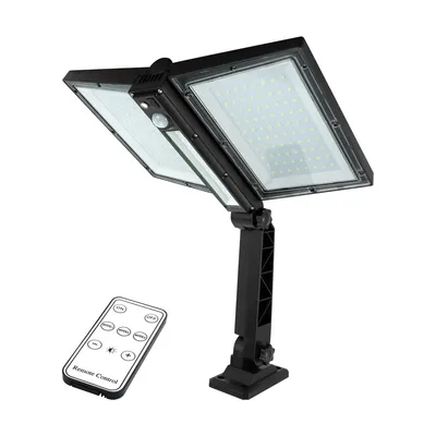 Czarna lampa solarna LED z czujnikiem ruchu i pilotem, 9W, 1200lm, barwa zimna 6500K, IP-65