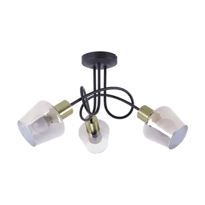 Czarna lampa sufitowa z trzema kloszami z przydymionego szkła i złotymi elementami, model AYRA E14 3G BLACK/GOLD