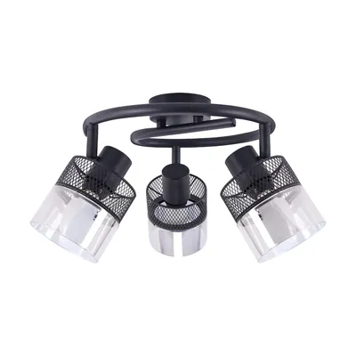 Czarna, nowoczesna lampa sufitowa MONTANA E14 z trzema kloszami ze szkła i siatki, producent Ideus.