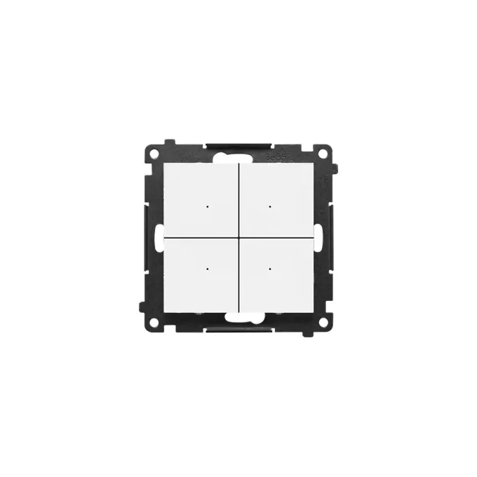 Czterokanałowy sterownik oświetleniowy SWITCH Q WiFi Simon 55 GO w kolorze białym matowym, z widocznym czarnym mechanizmem.