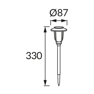 Lampa solarna LED CYPIS LED Ideus czarna - schemat z wymiarami: wysokość 330 mm, średnica 87 mm.