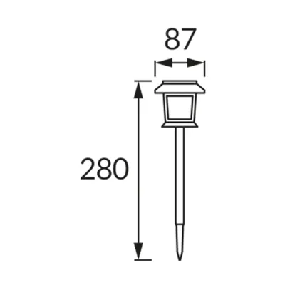 Lampa solarna LED PARK LED 0,04W BLACK WW 2lm 3000K IP-44 Czarny Ideus - wymiary: wysokość 280 mm, szerokość 87 mm.