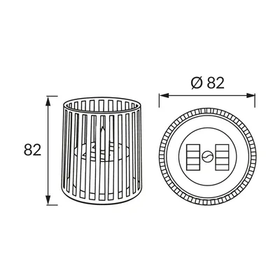 Lampa solarna LED TARA Ideus - schemat techniczny z wymiarami: wysokość 82 mm, średnica 82 mm.