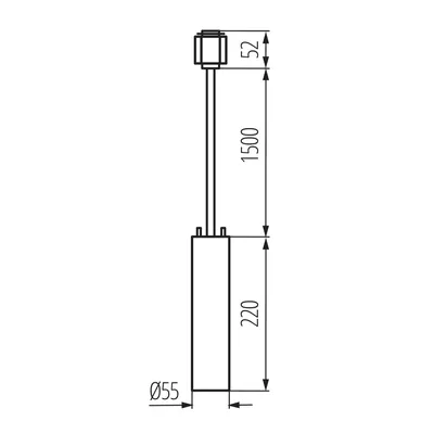 Lampa wisząca szynowa Kanlux ATL 1F PEND22 GU10 B Czarny. Wymiary: 220 mm (wysokość), 55 mm (średnica), 1500 mm (długość kabla), 52 mm (wysokość elementu górnego).