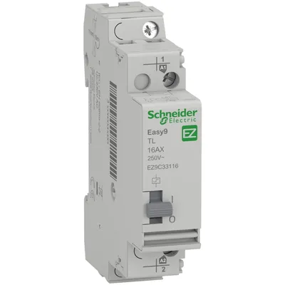 Przekaźnik impulsowy Schneider Electric Easy9 TL 16AX 250V~, model EZ9C33116, z jednym stykiem NO, do montażu na szynie DIN.