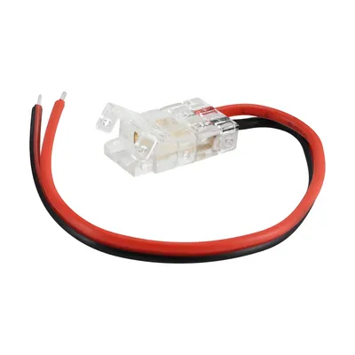 Przezroczysty łącznik do taśm LED SMD z czerwonym i czarnym przewodem, 15 cm, 12-24 V DC, marki Ideus.
