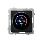 Regulator temperatury Wi-Fi Ospel Sonata RTE-1R/m/33, czarny matowy, z okrągłym wyświetlaczem pokazującym temperaturę 25.3°C i wilgotność 46%