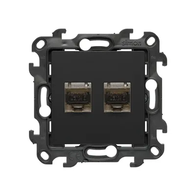 Gniazdo komputerowe podwójne RJ45, kat.6 Czarny mat Simon 24 - N62.01/49