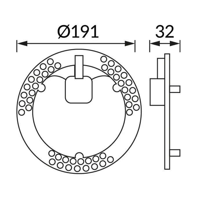 Schemat techniczny magnetycznego modułu LED ARENA LED 18W CCT, średnica 191 mm, grubość 32 mm.