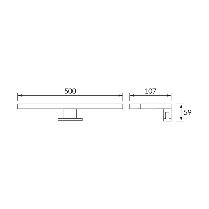 Schemat techniczny oprawy dekoracyjnej LED DOLI LED 9W BLACK NW, wymiary 500x107x59 mm.