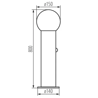 Schemat techniczny oprawy ogrodowej Kanlux STONO 15M 80 SE GR E27 IP-65. Wymiary: wysokość 800 mm, średnica klosza 150 mm, średnica podstawy 140 mm.