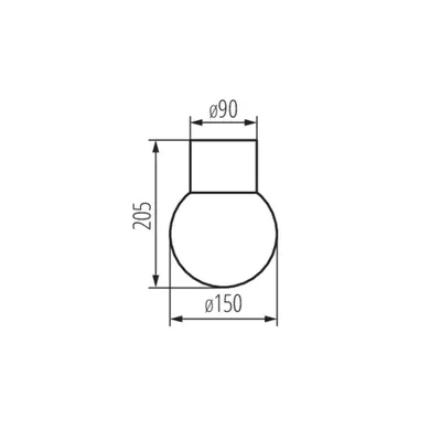 Schemat techniczny oprawy ogrodowej STONO 15M DL GR E27 IP-65 Antracyt Kanlux: wysokość 205 mm, średnica klosza 150 mm, średnica podstawy 90 mm.