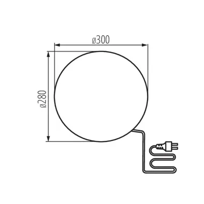 Schemat techniczny oprawy ogrodowej STONO 30 MLK E27 IP-65 Biały Kanlux, średnica zewnętrzna 300 mm, średnica wewnętrzna 280 mm.