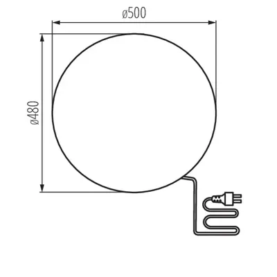 Schemat techniczny oprawy ogrodowej STONO 50 MLK E27 IP-65 Kanlux, średnica zewnętrzna 500 mm, średnica wewnętrzna 480 mm.