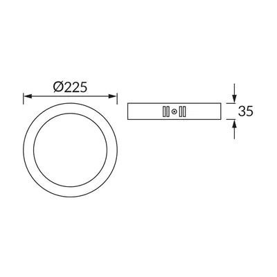 Schemat techniczny oprawy sufitowej LED EDOR C: średnica 225 mm, wysokość 35 mm.