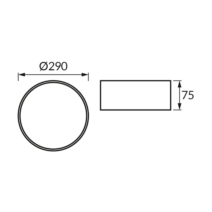 Schemat techniczny plafoniery SYMBOL C 2 x E27 WHITE Ideus: średnica 290 mm, wysokość 75 mm.