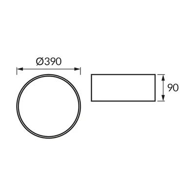 Schemat techniczny plafoniery SYMBOL C 3 x E27 WHITE Ideus - średnica 390 mm, wysokość 90 mm.