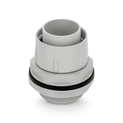 Szara dławnica kablowa Scame Pmflex M20x1,5 IP65 do rury o średnicy 16mm, z gwintem i uszczelką.