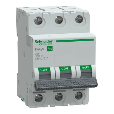 Wyłącznik nadprądowy Schneider Electric Easy9 Pro 3P B 25A 6kA, model EZ9F-B25-3, numer katalogowy EZ9F27325.