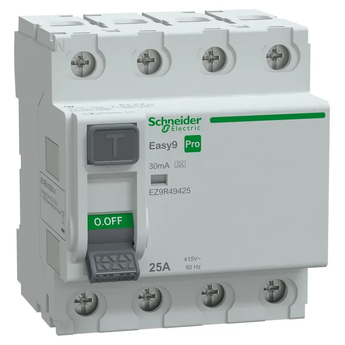 Wyłącznik różnicowoprądowy Schneider Electric Easy9 Pro, 4P, 25A, 0,03A, 10kA, typ A, model EZ9R-25-4-30-A