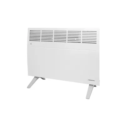 Biały grzejnik elektryczny z programatorem Thermoval T18 Next 1500W WiFi na nóżkach, widok z przodu.