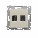 Gniazdo HDMI i RJ45 kategorii 6 w kolorze kaszmirowym, seria Simon 54, producent Kontakt-Simon.