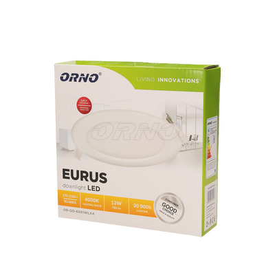 Oprawa EURUS LED, okrągła podtynkowa downlight, 12W, 4000K, biała, wbudowany zasilacz LED Orno - OR-OD-6051WLX4