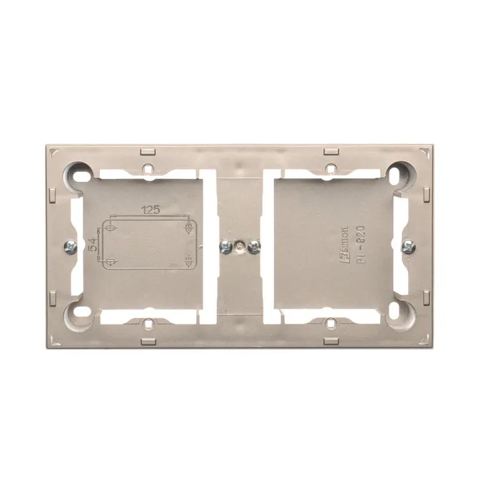 Puszka natynkowa płytka podwójna Simon Basic Standard MPN2/29 z widocznymi oznaczeniami wymiarów 125x54mm.