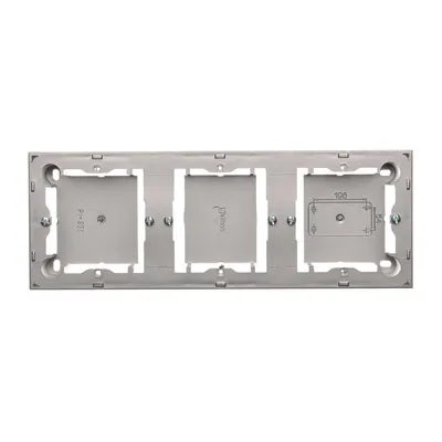 Puszka natynkowa potrójna Stal Inox Simon Basic Standard z widocznymi otworami montażowymi i oznaczeniami wymiarów.