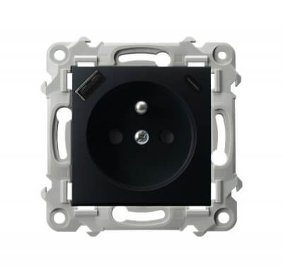 Gniazdo pojedyncze z ładowarką USB typu A+C Czarny matowy Szafir - GP-1ZZPUSBAC/m/33