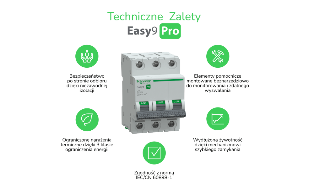 Zalety techniczne serii aparatury modułowej Easy9 PRO